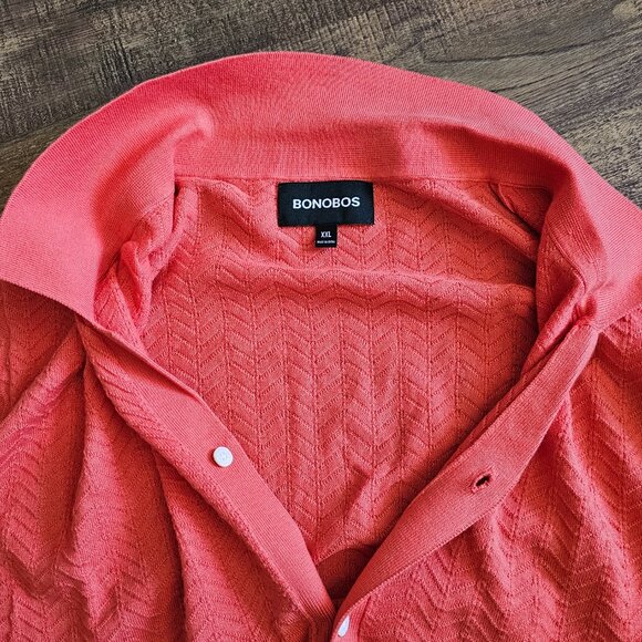 NWOT Bonobos Knitted Button Up Textured Chevron Wave Shirt, XXL, Coral - Picture 4 of 7
